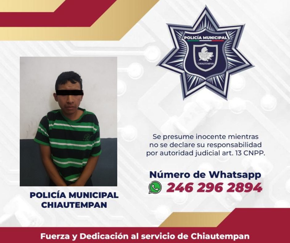 Detiene Policía de Chiautempan a sujeto por alteración del orden público